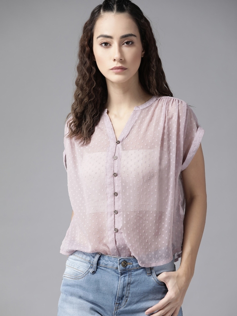 

Roadster Women Peach-Coloured Dobby Weave Sheer Casual Shirt
