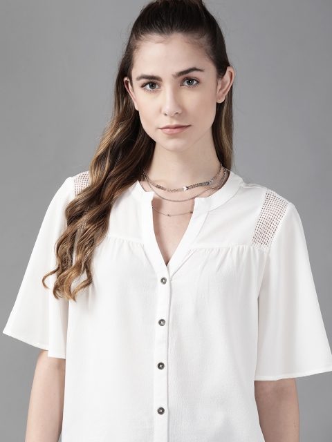 

Roadster Women Off-White Casual Shirt with Cut Out Detail