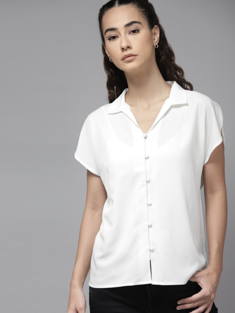 

Roadster Women White Solid Opaque Casual Shirt