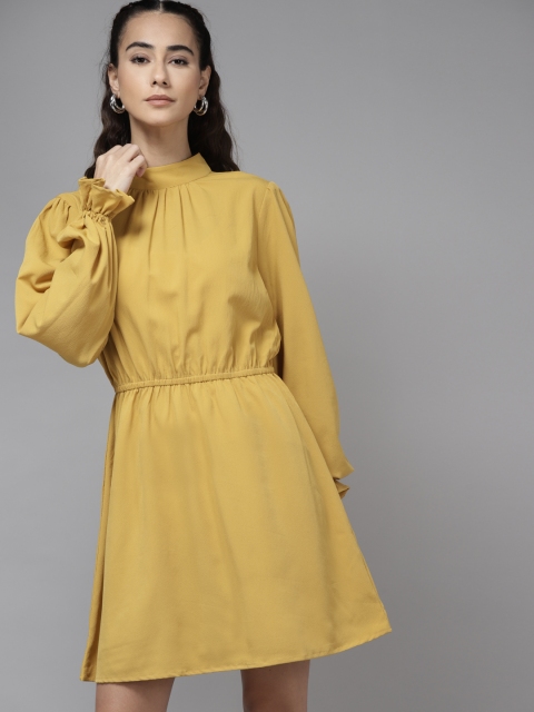 

Roadster Mustard Yellow Solid A-Line Dress