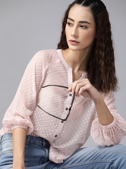 

Roadster Women Peach-Coloured Semi Sheer Casual Shirt