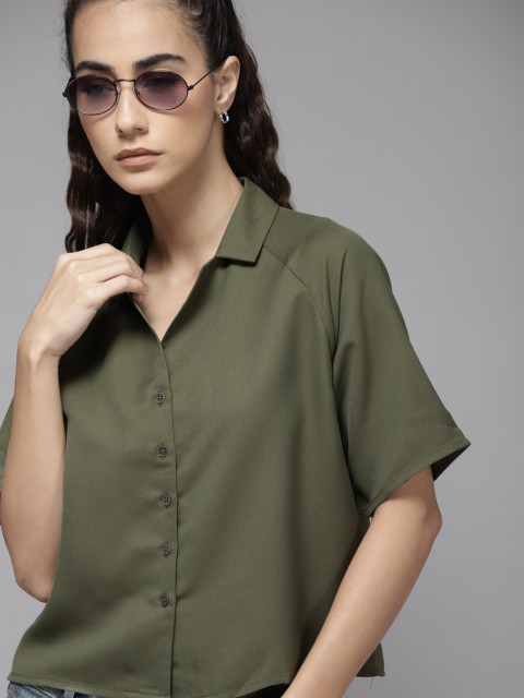 

Roadster Women Olive Green Opaque Casual Shirt