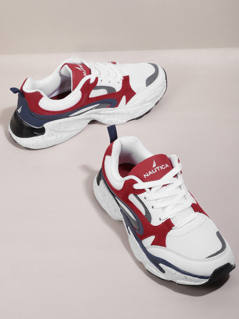 

Nautica Men White & Maroon Colourblocked Sneakers