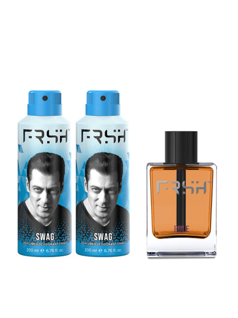 

FRSH By Salman Khan Men Set of Rule Eau De Toilette & 2 Swag Perfumed Deodorant Sprays, Blue