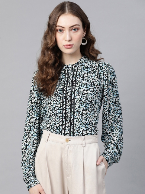 

Marks & Spencer Black & Blue Cotton Abstract Print Shirt Style Top