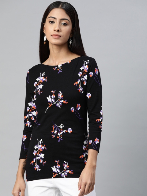 

Marks & Spencer Women Black & White Floral Print T-shirt