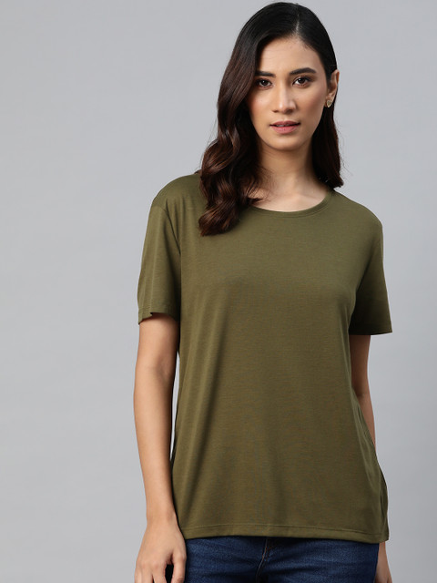 

Marks & Spencer Women Olive Green Solid T-shirt
