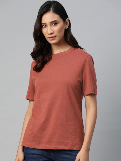 

Marks & Spencer Women Rust Brown Pure Cotton Solid T-shirt