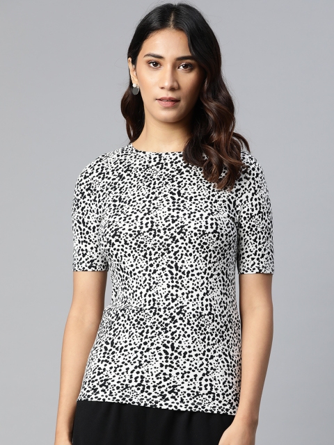 

Marks & Spencer Women White & Black Abstract Print Cotton T-shirt