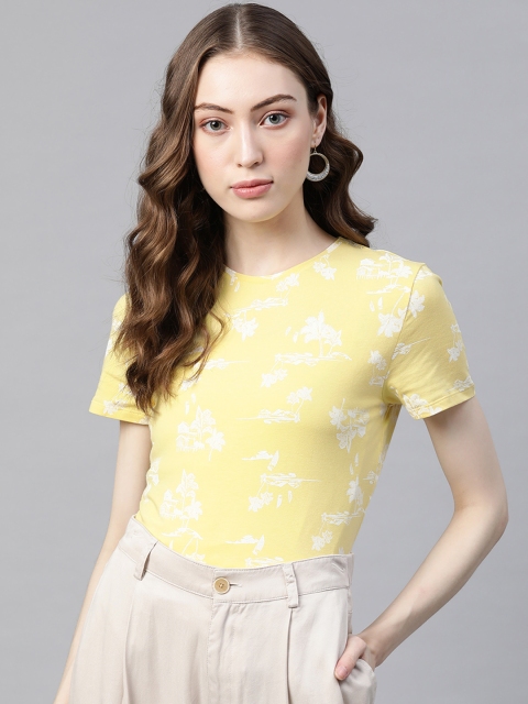 

Marks & Spencer Yellow & White Floral Printed Regular Top