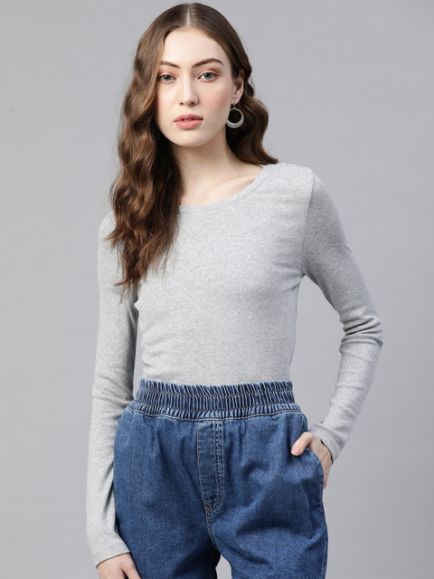 

Marks & Spencer Women Grey Melange Solid T-shirt