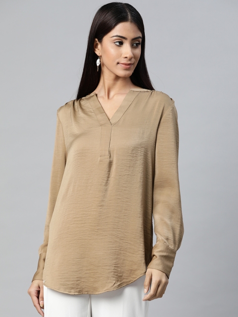 

Marks & Spencer Women Khaki Solid A-Line Longline Top