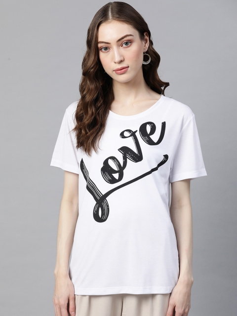 

Marks & Spencer Women White & Black Love Print Relaxed Fit Monochrome T-shirt