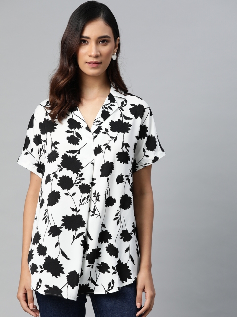 

Marks & Spencer Women White & Black Floral Print Longline Top