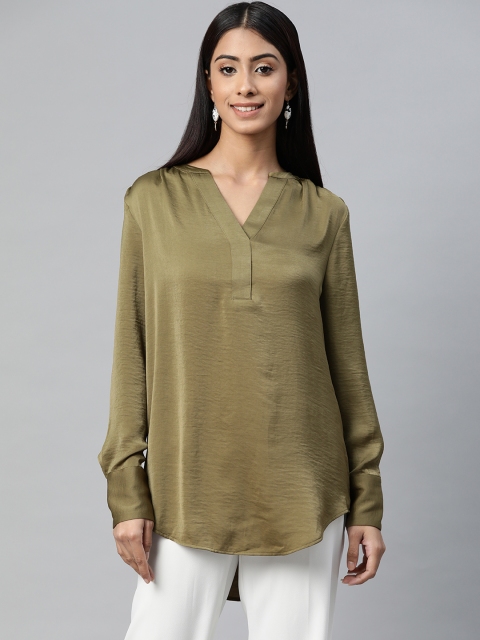 

Marks & Spencer Women Olive Green Solid A-Line Longline Top