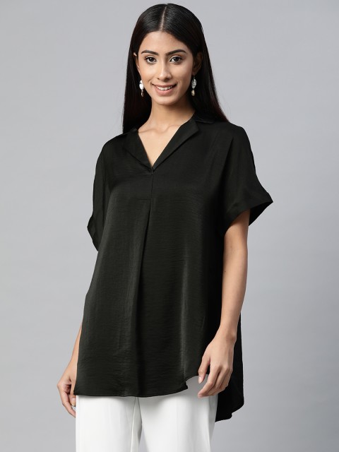

Marks & Spencer Women Black Solid A-Line Longline Top