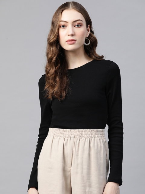 

Marks & Spencer Women Black Solid Pure Cotton T-shirt