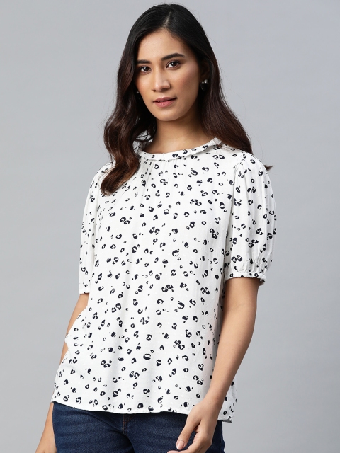 

Marks & Spencer Women White & Black Abstract Print Dobby Weave A-Line Top