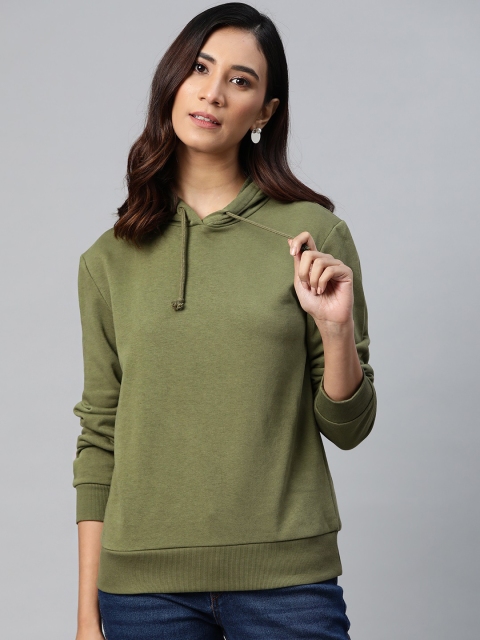 

Marks & Spencer Women Olive Green Solid Hooded Sweatshirt