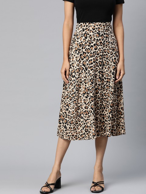 

Marks & Spencer Women Beige & Black Animal Print A-line Midi Skirt