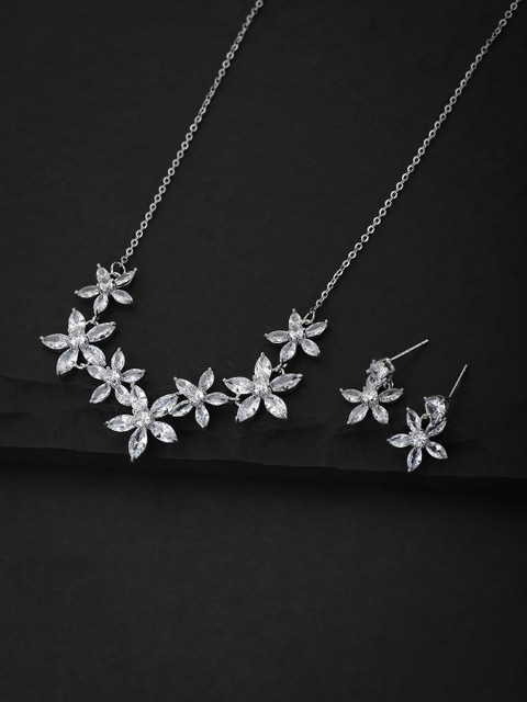 

Carlton London Silver-Toned Rhodium-Plated Handcrafted Floral CZ-Studded Jewellery Set