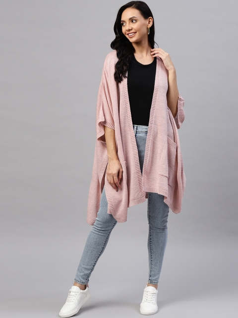 

Marks & Spencer Women Pink Longline Shrug with Shimmer Detail