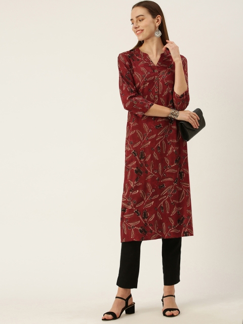 

AMUKTI Women Maroon Floral Printed Floral Kurta