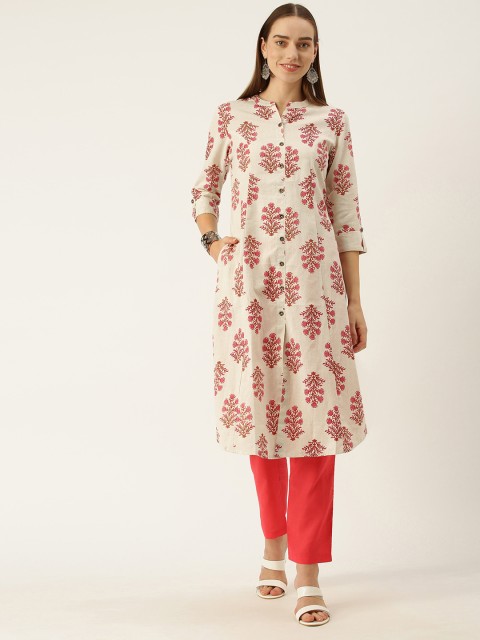 

AMUKTI Women Beige & Pink Floral Printed Floral Kurta