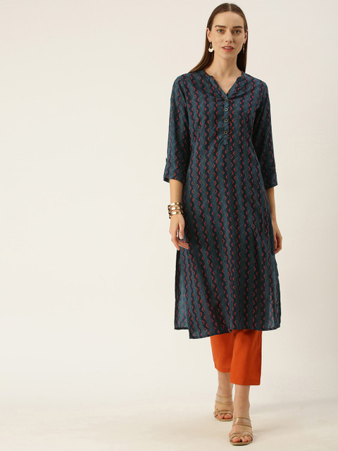 

AMUKTI Women Blue Striped Kurta