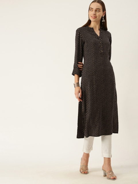 

AMUKTI Women Black Printed Kurta