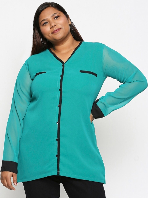 

XXLLENT Women Green Shirt Style Top