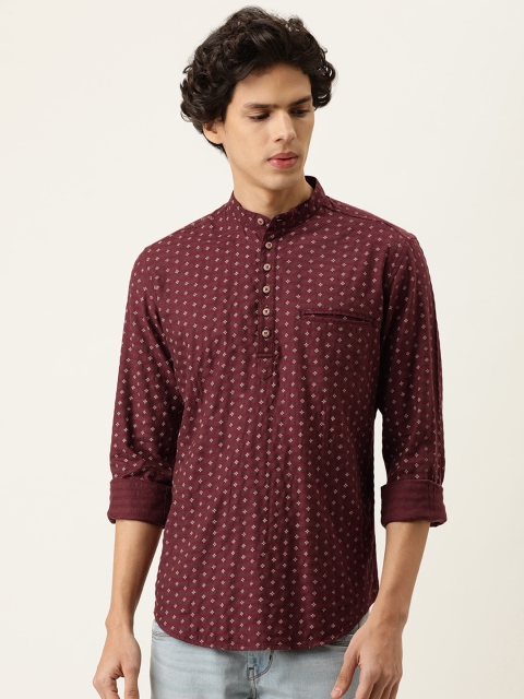 

IVOC Men Maroon Printed Slim Fit Above Knee Kurta