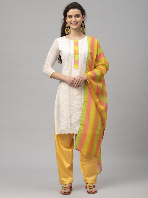 

Satrani White & Yellow Embroidered Unstitched Dress Material