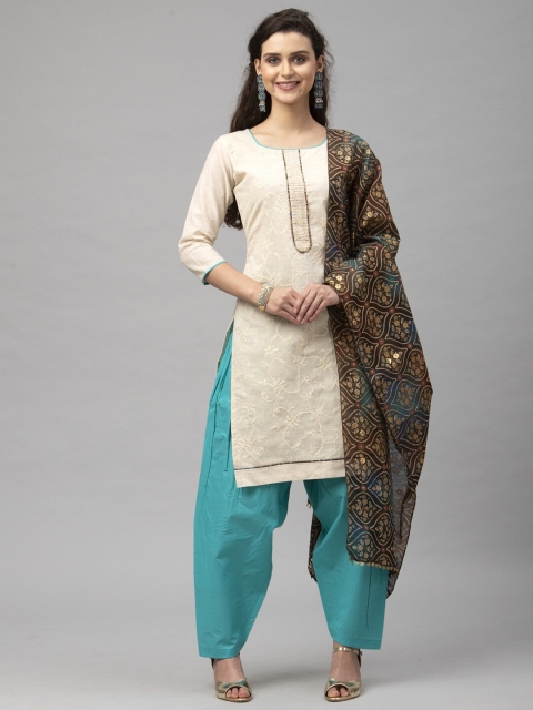 

Satrani Off White & Sea Green Floral Embroidered Unstitched Dress Material