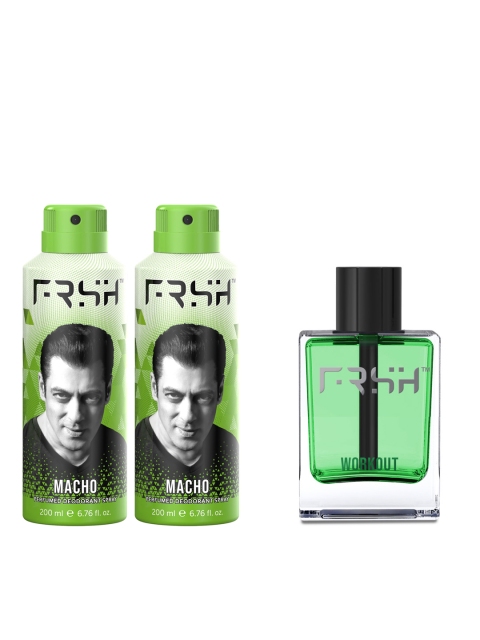 

FRSH By Salman Khan Men Set of Workout Eau De Toilette & 2 Macho Perfumed Deodorant Sprays, Green