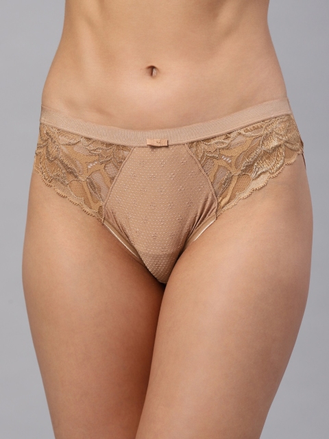

Marks & Spencer Women Nude-Coloured High-Leg Solid Lace Detail Basic Briefs T616104