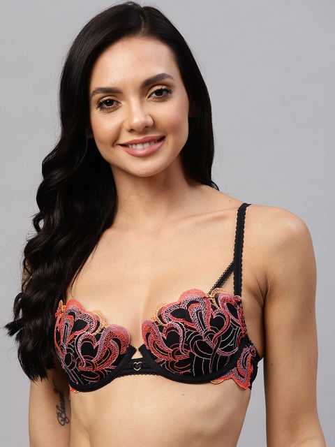 

Marks & Spencer Black & Red Floral Everyday Bra Underwired Lightly Padded