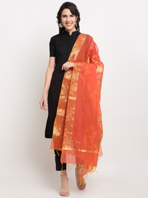 

LOOM LEGACY Red & Gold-Toned Banarasi Woven Design Cotton Silk Dupatta With Zari