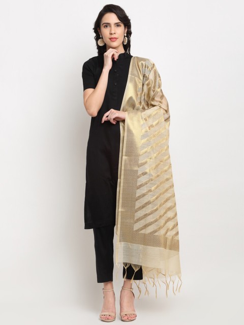 

LOOM LEGACY Gold-Toned Woven Design Banarasi Cotton Silk Dupatta with Zari