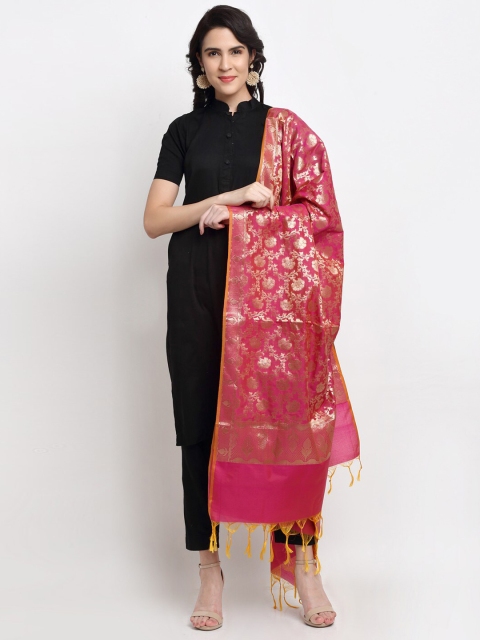 

LOOM LEGACY Magenta Pink & Gold-Toned Woven Design Banarasi Cotton Silk Dupatta With Zari