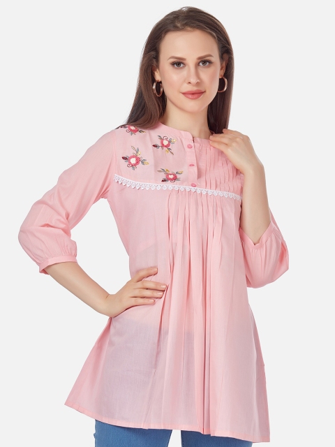

Kiana Pink Floral Embroidered A-Line Top