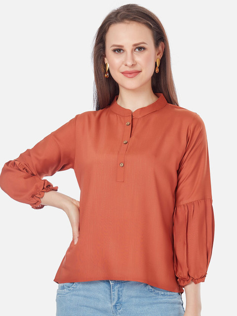

Kiana Rust Mandarin Collar High Low Top