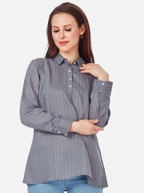 

Kiana Grey & White Striped Shirt Style Top