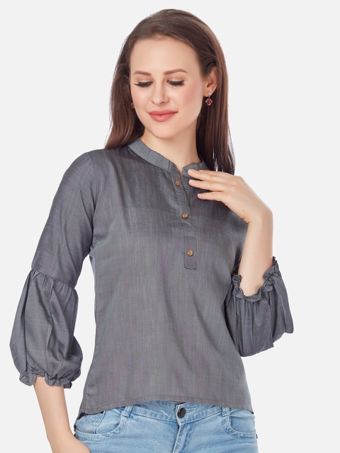 

Kiana Grey Mandarin Collar High Low Top