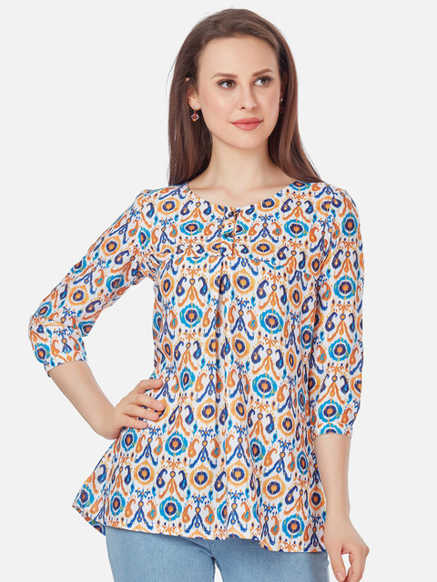 

Kiana White & Orange A-Line Top