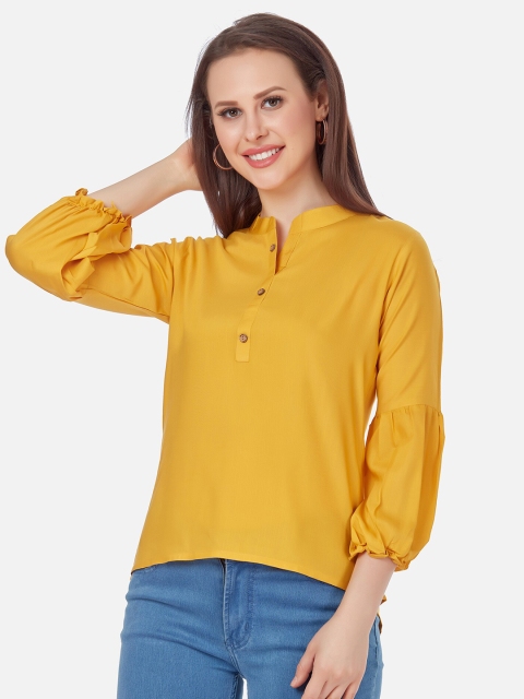 

Kiana Yellow Mandarin Collar High Low Top