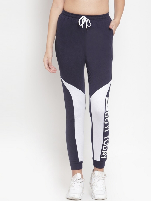 

Boston Club Women Charcoal Grey & White Colourblocked Pure Cotton Joggers