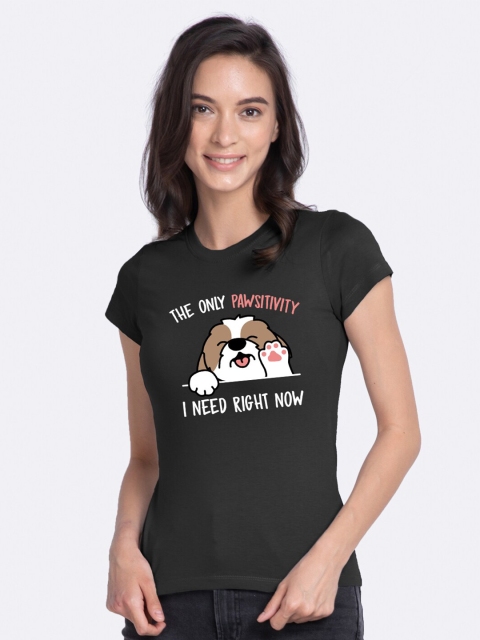 

Bewakoof Women Black & Typography Printed Slim Fit T-shirt