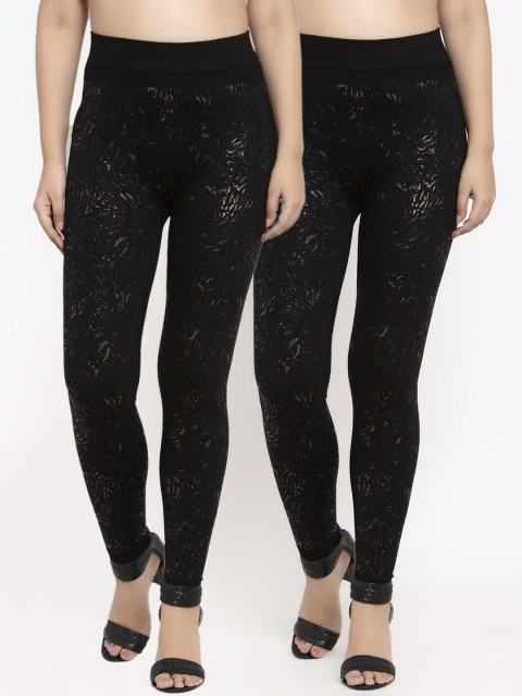 

KLOTTHE Women Pack Of 2 Black Printed Skinny-Fit Ankle-Length Treggings