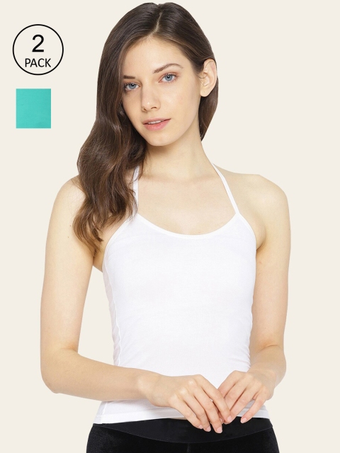 

Lady Lyka Women Pack of 2 Solid Non-Padded Camisoles CAMI-07-TGRN-WHT, Green